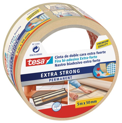 TESA - CINTA ADHESIVA DOBLE CARA MOQUETAS rollo 5x50 EXTRA FUERTE (Ref.05670-00000-11)