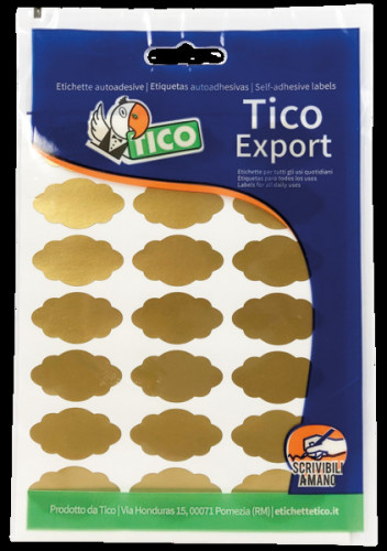 TICO - PAQUETE 10 HOJAS ETIQUETAS SATINADAS ORO 36X19 MM (Ref.E-GL-3619)