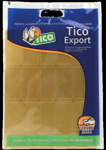 TICO - PAQUETE 10 HOJAS ETIQUETAS SATINADAS ORO 45X21 MM (Ref.E-GL-4521)