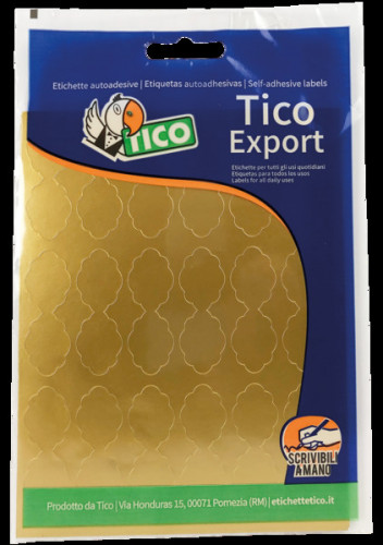TICO - PAQUETE 10 HOJAS ETIQUETAS SATINADAS ORO 48X18 MM (Ref.E-GL-4818)