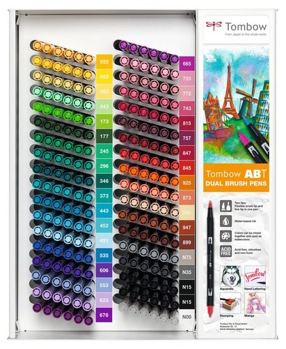 TOMBOW - ABT DUAL BRUSH ROTULADORES DOBLE PUNTA PINCEL 6 X 36 COLORES SURTIDOS -CAJA EXPOSITOR DE 216U- (Ref.ABT-36C-CONT)