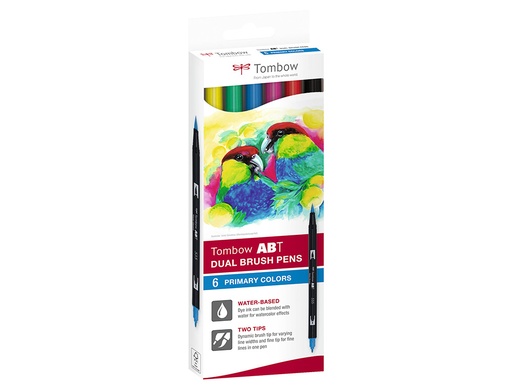 TOMBOW - ESTUCHE 6 ROTULADORES DOBLE PUNTA PINCEL COLORES PRIMARIOS DUAL BRUSH (CAJA CARTÓN) (Ref.ABT-6C-1)