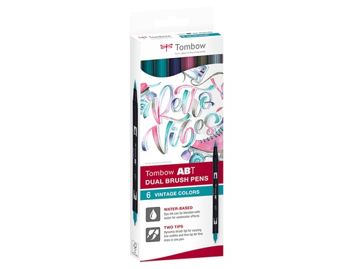TOMBOW - ESTUCHE 6 ROTULADORES DOBLE PUNTA PINCEL. COLORES VINTAGE DUAL BRUSH (CAJA CARTÓN) (Ref.ABT-6C-5)