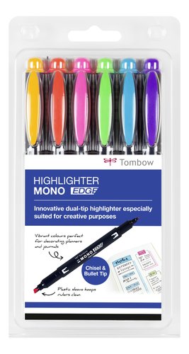 TOMBOW - MARCADOR FLUOR MONO EDGE DOBLE PUNTA SURTIDO ESTUCHE de 6 (Ref.WA-TC-6P)
