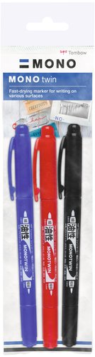 TOMBOW - PACK 3 ROTULADORES MONO TWIN PERMANENTES PUNTA FINA Y GRUESA (NEGRO, AZUL, ROJO). (Ref.OS-TME-3P)