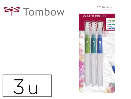 TOMBOW - PINCEL DE AGUA WATER BRUSH SURTIDO BLISTER DE 3 (punta fina, media y plana) (Ref.WB-3P)