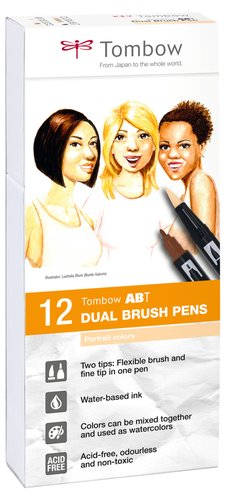TOMBOW - ROTULADOR DOBLE PUNTA PINCEL COLORES PARA RETRATOS ESTUCHE de 12 (Ref.ABT-12P-4)