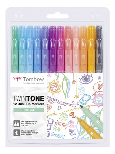TOMBOW - ROTULADOR TWINTONE DOBLE PUNTA COLORES PASTEL ESTUCHE de 12 (Ref.WS-PK-12P-2)