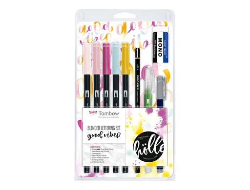 TOMBOW - SET LETTERING GOOD VIVES 5 ROT. ABT DUAL BRUSH + 1 PINCEL WATER BRUSH + 1 LAPIZ GRAFITO + 1 ROT. CALIGRAFIA DURO Y BLANDO + 1 GOMA + PALETA DE MEZCLAS Y MANUAL INSTRUCCIONES B/10 (Ref.BS-FH2)