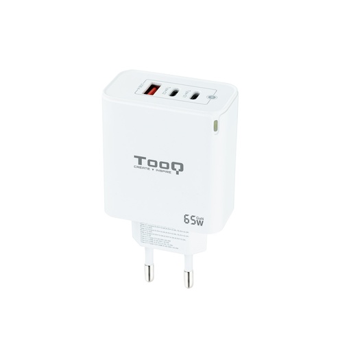 TOOQ - Cargador pared GAN 2xUSB-C 1xUSB-A 65W (Ref.TQWC-GANQC2PD65WT)