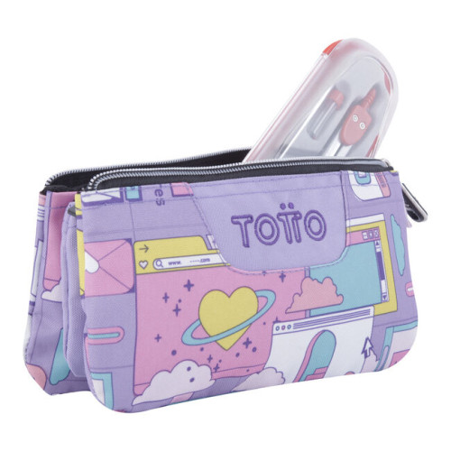 TOTTO - ESTUCHE ESCOLAR TRES COMPARTIMENTOS MORADO CIBER - TABLERO (Ref.AC52ECO012-2210Z-2QI)