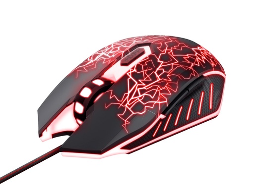 TRUST - RATON GXT105X IZZA GAMING OPTICO LUCES LED 800-4000 PPP 6 BOTONES USB 2.0 CABLE 1,80 M COLOR NEGRO (Ref.24618)