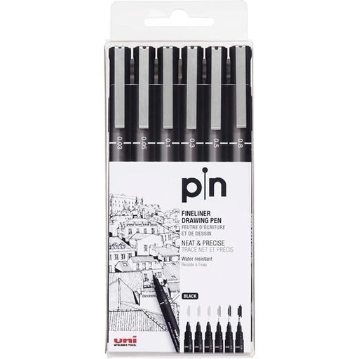 UNI-BALL - UNIBALL ESTUCHE MARCADOR PERMANENTE NEGRO PIN-200(S)/6P CALIBRADOS -6U- (Ref.234609000)