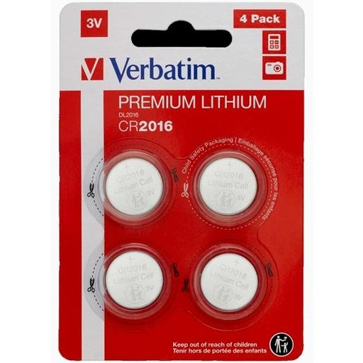 VERBATIM - PILAS PLANAS DE LITIO 3V - CR2016 (4 PACK) (Ref.49531)