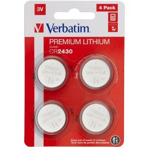 VERBATIM - PILAS PLANAS DE LITIO 3V - CR2430 (4 PACK) (Ref.49534)
