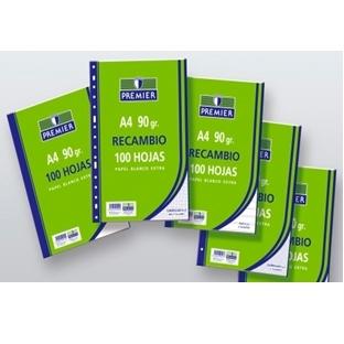 ZORRILLA - RECAMBIO PREMIER 100 HOJAS A4 4 TALADROS 90GR HORIZONTAL PAPEL BLANCO EXTRA (Ref.C516-A4-90)