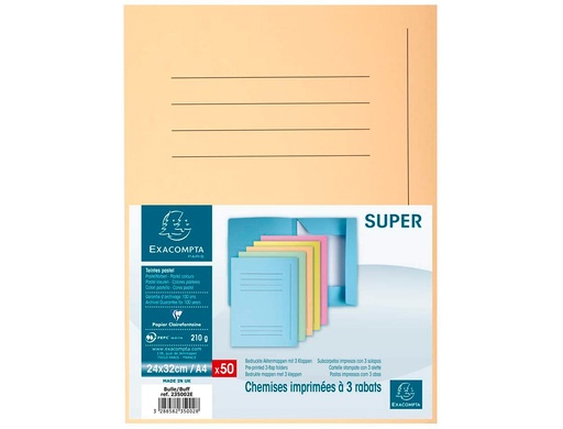 [1459585] CLAIREFONTAINE - Subcarpetas Jura 250 Caja 50 ud A4 Cartulina 3 solapas Beige (Ref.235002E)