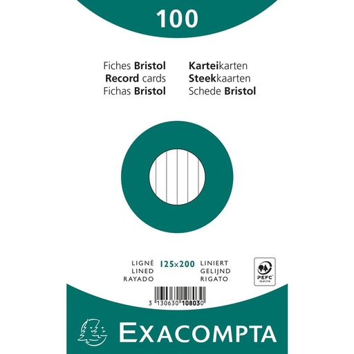 [1711860] EXACOMPTA - Fichas Bristol Caja 100 ud 125x200mm Horizontal (Ref.10803X)
