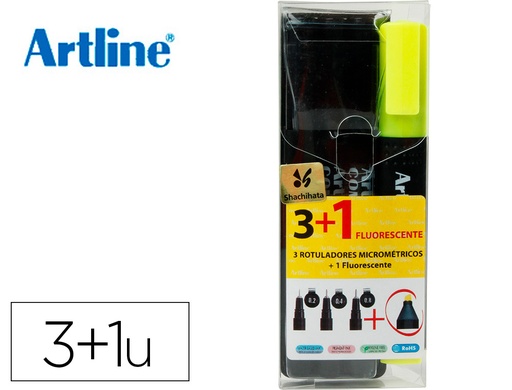 [2063941] ARTLINE - ROTULADOR COMIC PEN CALIBRADO MICROMETRICO NEGRO BOLSA DE 3 UDS 0,2 0,4 0,8 + PERMANENTE 853 (Ref.EK-280/3W + 1 853)