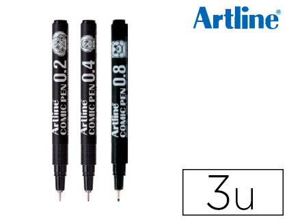[2063938] ARTLINE - ROTULADOR COMIC PEN CALIBRADO MICROMETRICO NEGRO BOLSA DE 3 UDS 0,2 0,4 0,8 MM (Ref.EK-280/3W)