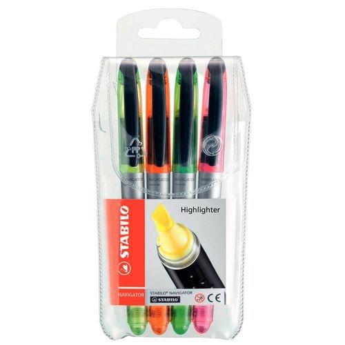 [1782616] STABILO - Marcador fluorescente Navigator Est. 4 ud Trazo 1-3.5mm Tinta liquida Colores surtidos (Ref.545/4)
