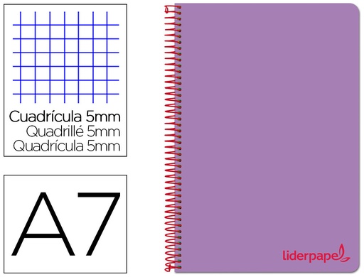 [2029647] LIDERPAPEL - CUADERNO ESPIRAL A7 MICRO THINK TAPA PLASTICO 100H 70G CUADRO 5MM 4 BANDAS VIOLETA (Ref.BG08)