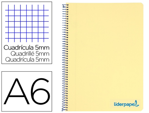[2029639] LIDERPAPEL - CUADERNO ESPIRAL A6 MICRO THINK TAPA PLASTICO 140H 80 GR CUADRO 5MM 4 BANDAS AMARILLO (Ref.BD15)
