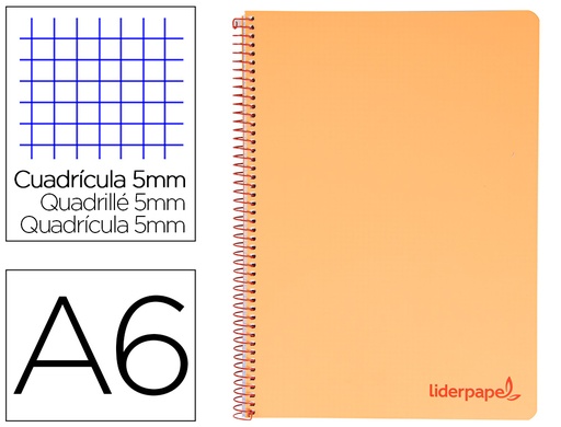[2029642] LIDERPAPEL - CUADERNO ESPIRAL A6 MICRO THINK TAPA PLASTICO 140H 80 GR CUADRO 5MM 4 BANDAS NARANJA (Ref.BD13)