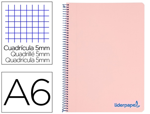[2029637] LIDERPAPEL - CUADERNO ESPIRAL A6 MICRO THINK TAPA PLASTICO 140H 80 GR CUADRO 5MM 4 BANDAS ROJO (Ref.BD11)