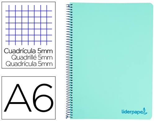 [2029640] LIDERPAPEL - CUADERNO ESPIRAL A6 MICRO THINK TAPA PLASTICO 140H 80 GR CUADRO 5MM 4 BANDAS VERDE (Ref.BD12)