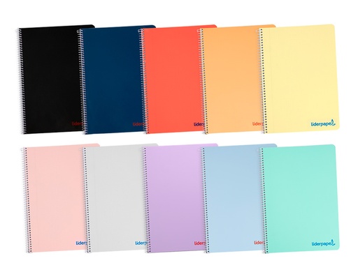 [2038140] LIDERPAPEL - CUADERNO ESPIRAL CUARTO TAPA PLASTICO 80H 60 GR CUADRO 4MM CON MARGEN COLORES SURTIDOS (Ref.BC19)