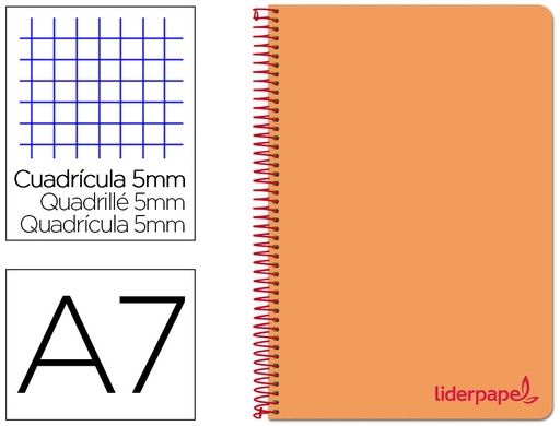 [2029648] LIDERPAPEL - CUADERNO ESPIRAL A7 MICRO THINK TAPA PLASTICO 100H 70G CUADRO 5MM 4 BANDAS NARANJA (Ref.BG07)