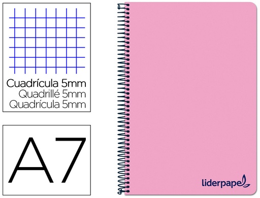 [2029643] LIDERPAPEL - CUADERNO ESPIRAL A7 MICRO THINK TAPA PLASTICO 100H 70G CUADRO 5MM 4 BANDAS ROJO (Ref.BG05)