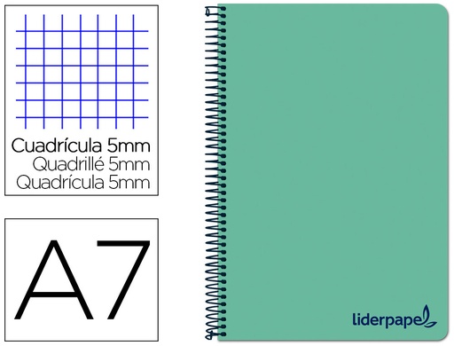 [2029646] LIDERPAPEL - CUADERNO ESPIRAL A7 MICRO THINK TAPA PLASTICO 100H 70G CUADRO 5MM 4 BANDAS VERDE (Ref.BG06)