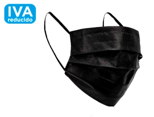 [2159758] Mascarilla facial proteccion quirurgica desechable 3 capas filtracion 95% fabricacion eu tipo 1 color negro (Ref. QUIR NEGRO)
