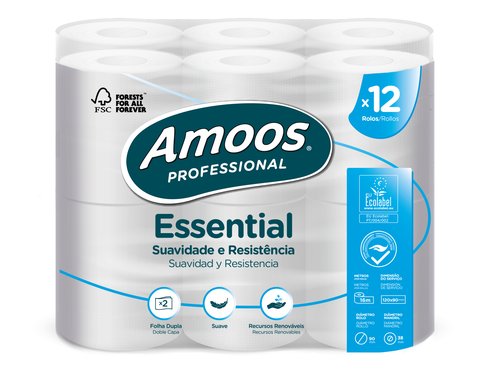 [H601666] AMOOS - PAQUETE 12 ROLLOS PAPEL HIGIENICO PROFESIONAL ESSENTIAL - 2 CAPAS - 134 SERVICIOS - 16m (Ref.H601666)